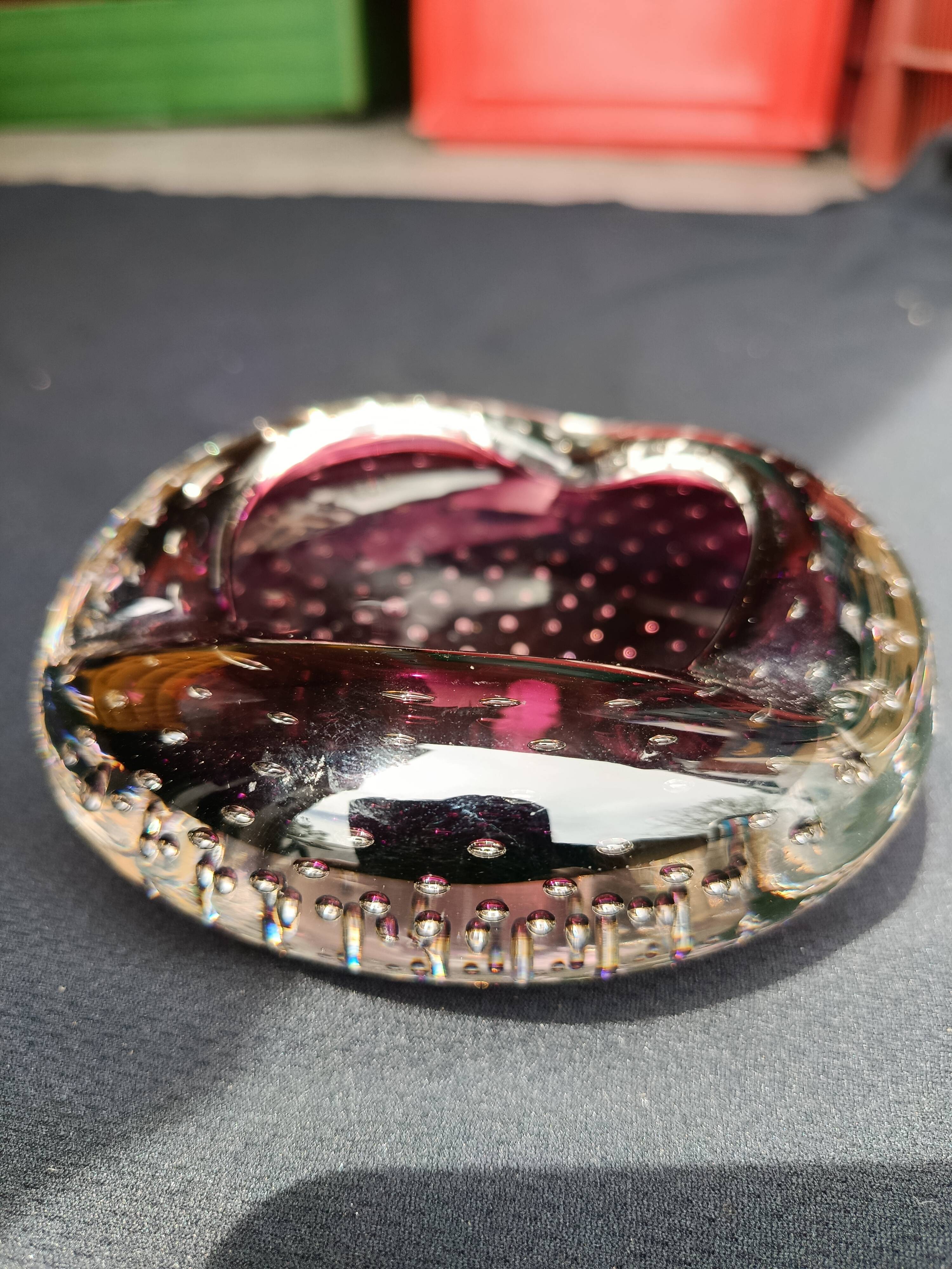 Purple bubble glass ashtray