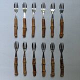 Set of 12 dessert knives with bamboo handles, bohemian decoration