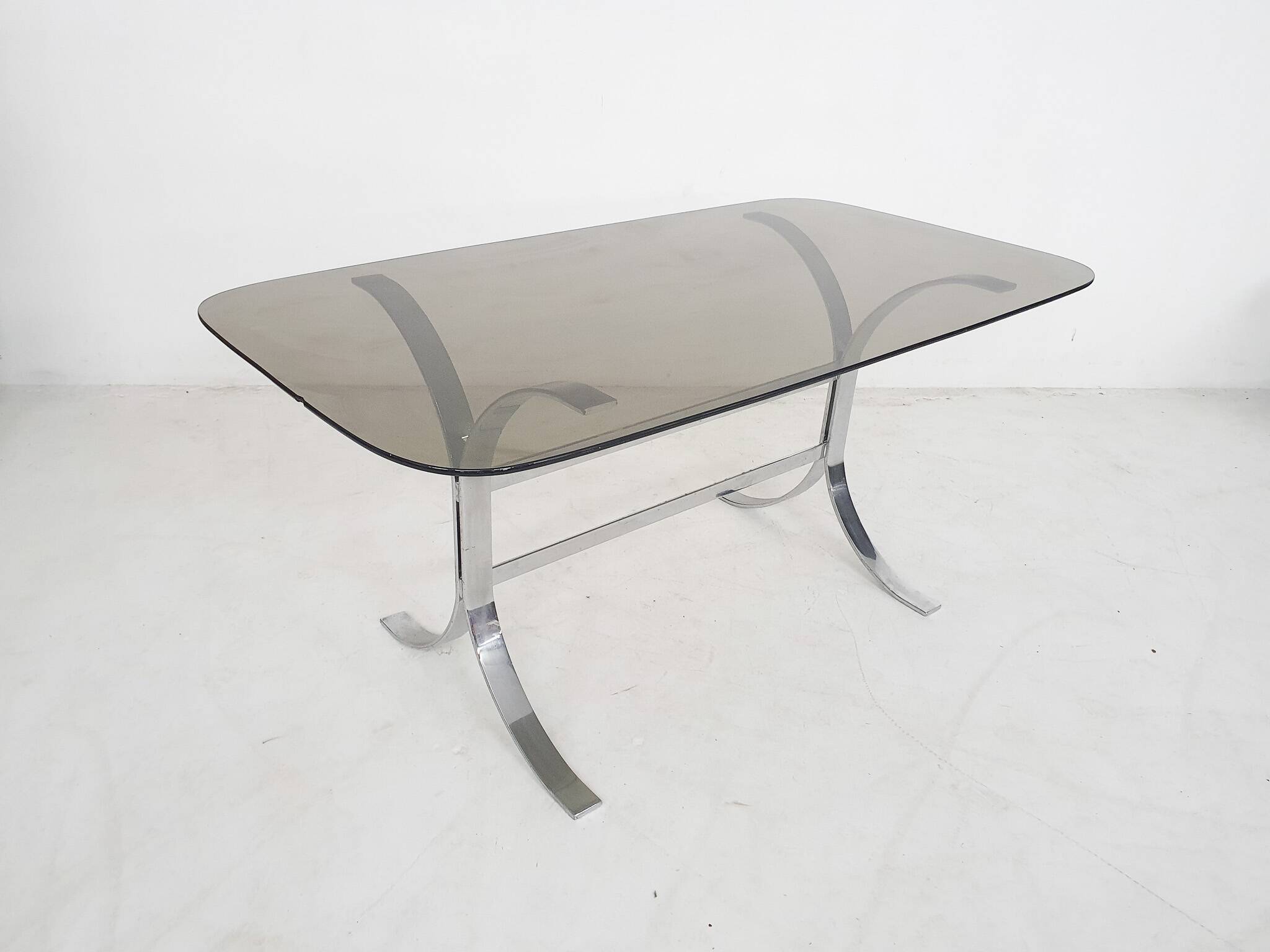 Glass and chrome dining table, 1970's