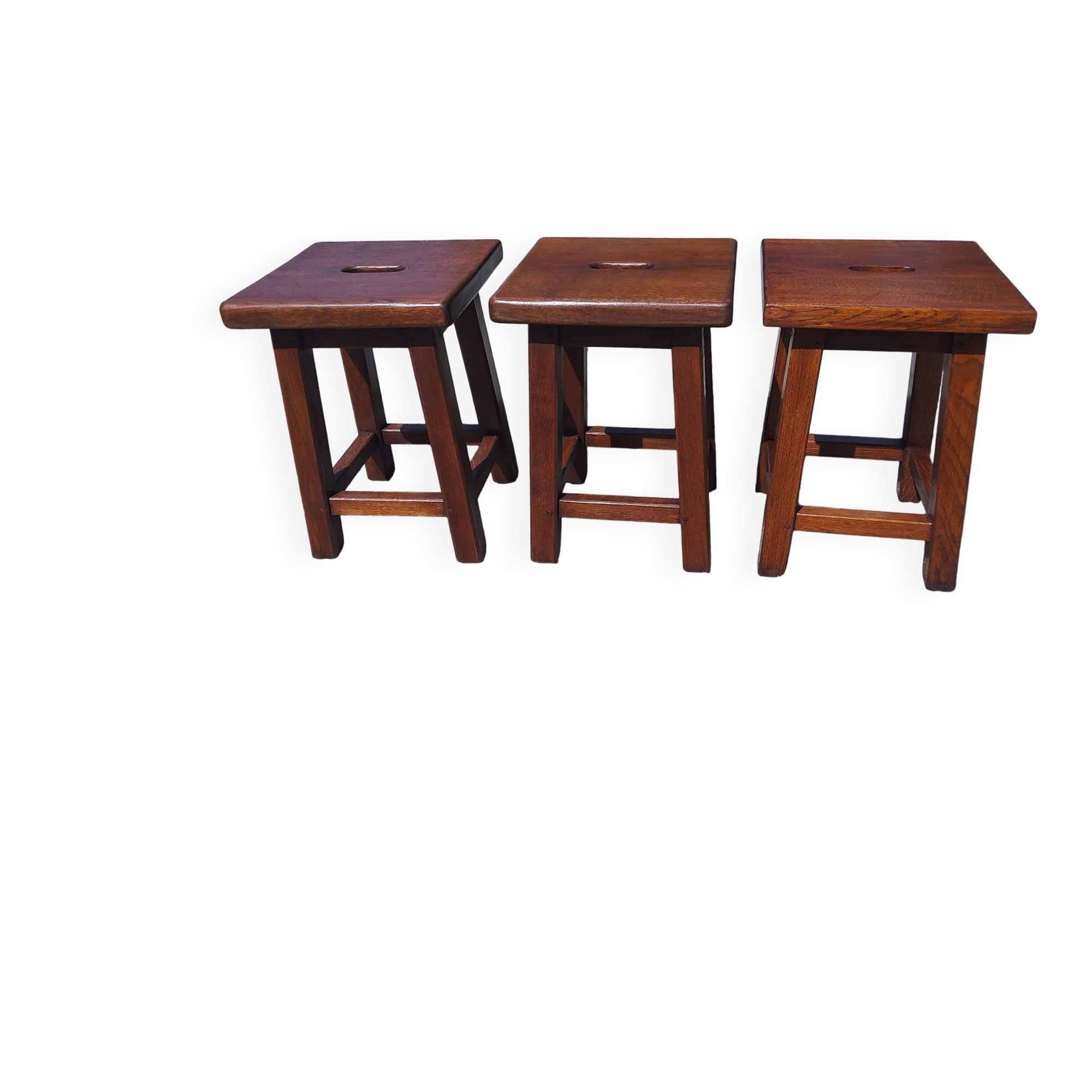 3 solid oak stools, 1980s