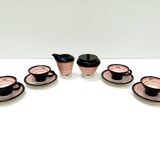 Set of Four Ceramic Coffee Cups by Baldelli with Milk Jug and Sugar Bowl, Italy