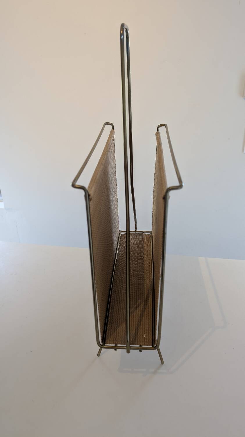 Swedish brass and raffia magazine rack