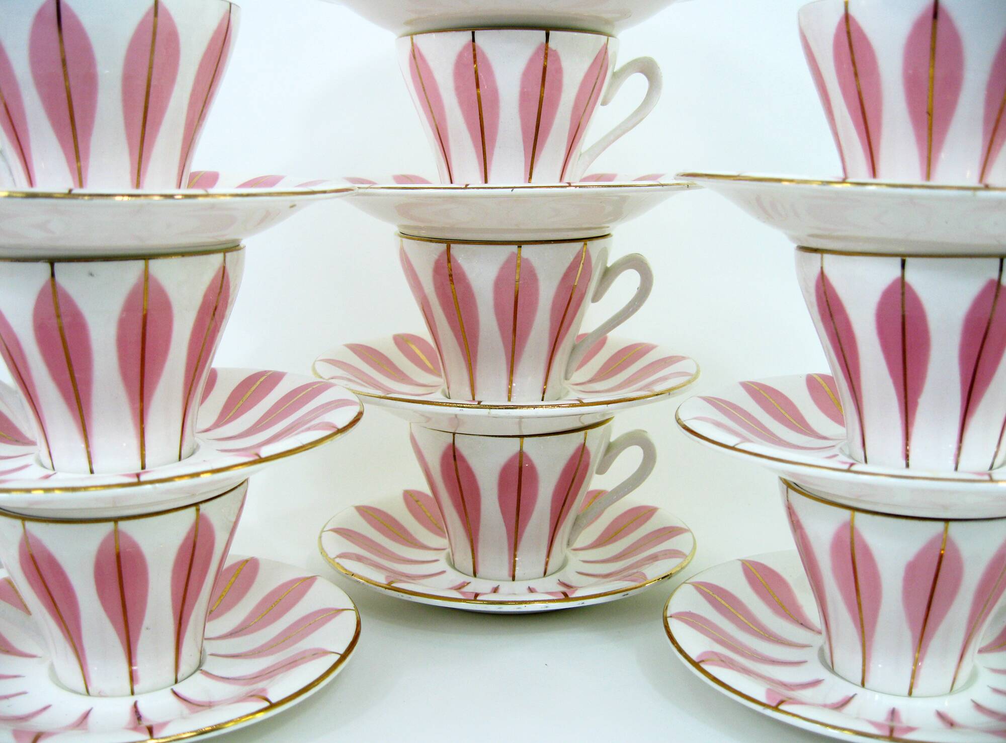 10 white ceramic coffee cups - Digoin 9604 France - vintage 50s