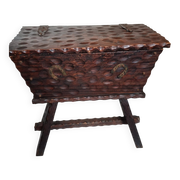 antique carved wooden bread kneader / rustic trunk chest