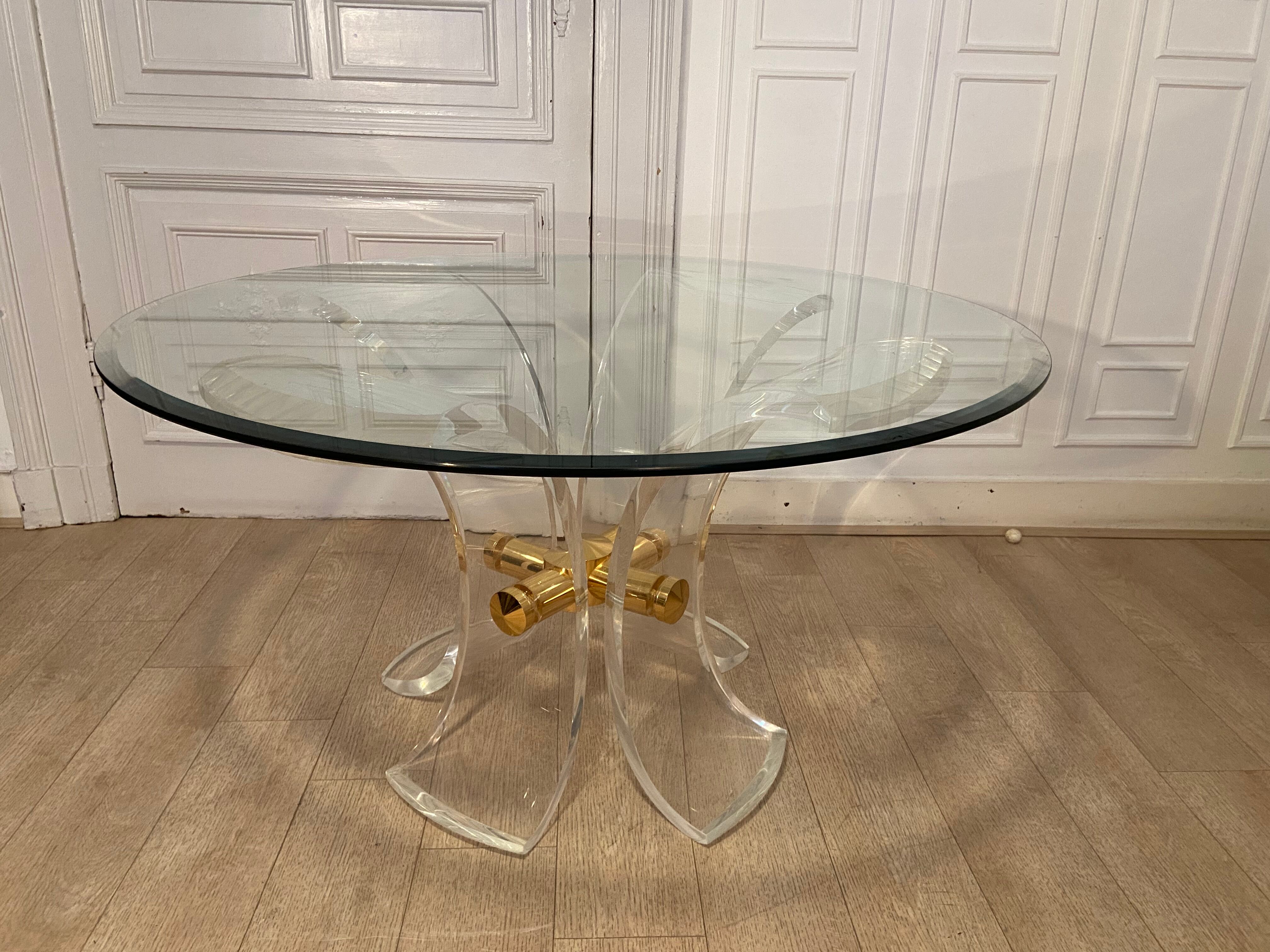 Lily table in plexiglass and gilded metal, 1970
