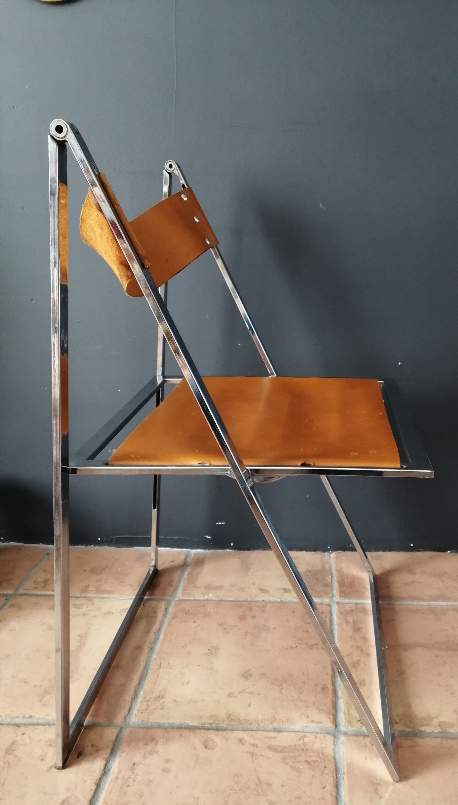 Leather folding chair "Elios" 60s