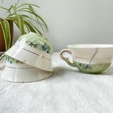 Vintage tea/coffee set in white, green and gold porcelain by SALINS, made in France