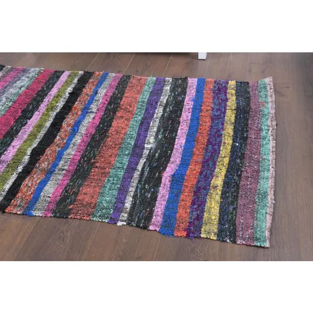 Vintage Turkish Hand-Knotted Wool Cotton Pink Kilim Runner Rug 86x171