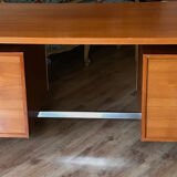 Vintage teak and stainless steel desk with two pedestals