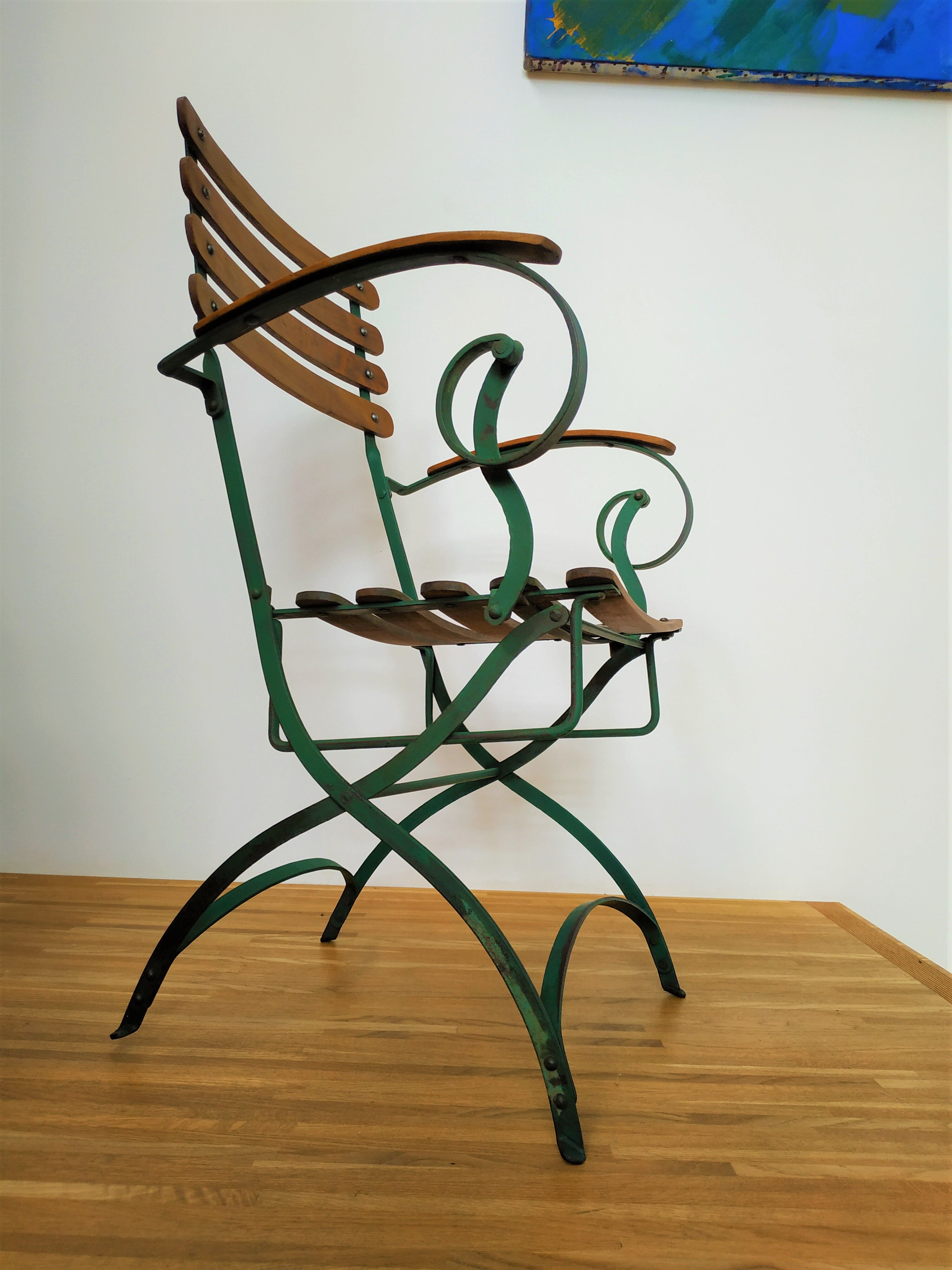 Chair for winter garden or veranda, early 20th, teak and wrought iron