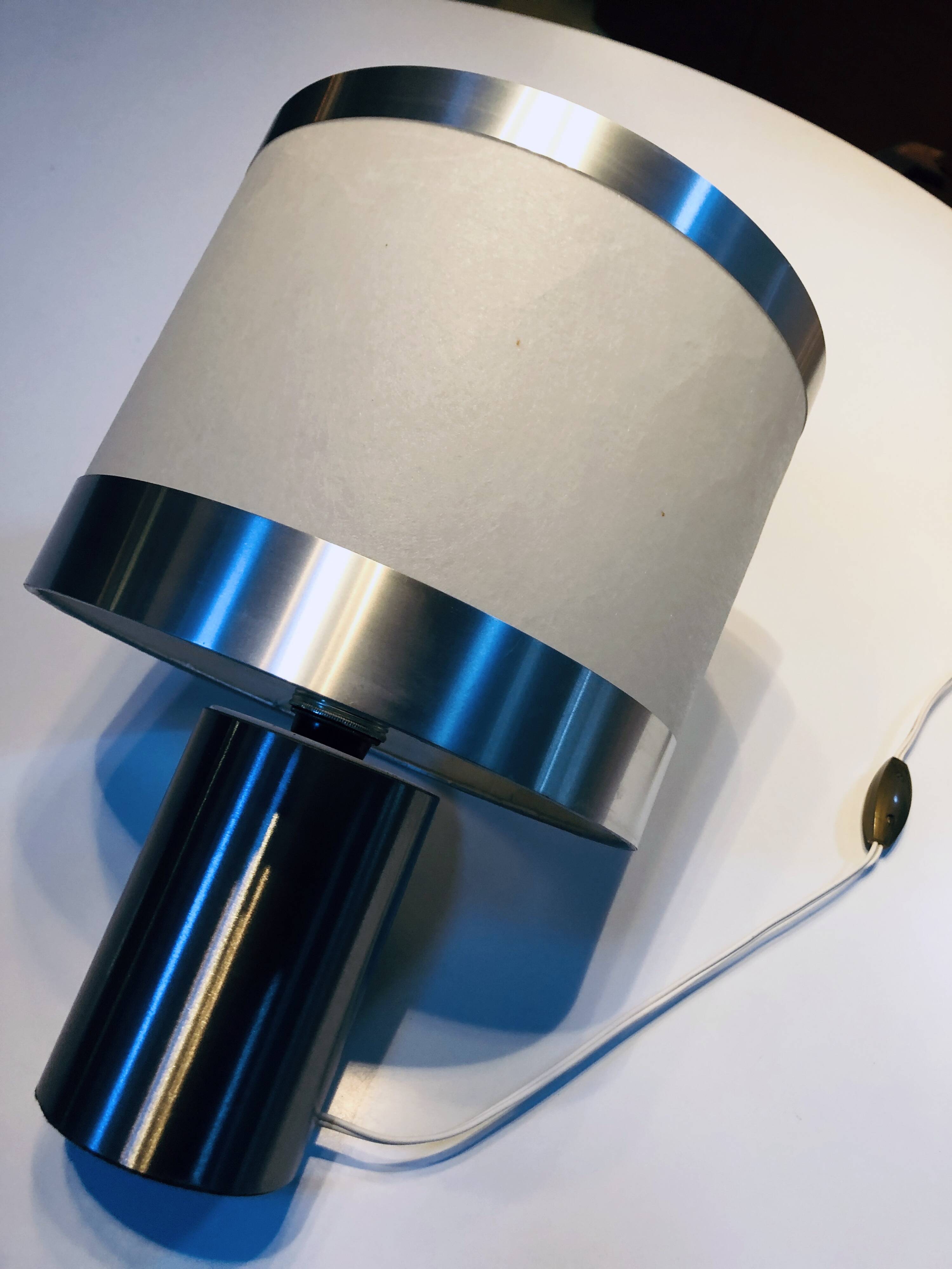 Vintage table lamp • gioffredo reggiani • cylinder • brushed steel • 1970