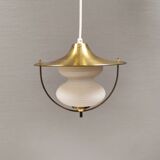 Beautiful older hanging lamp in brass and milky white glass. Germany 1950s