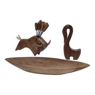 Set apéritif bois massif design années 60