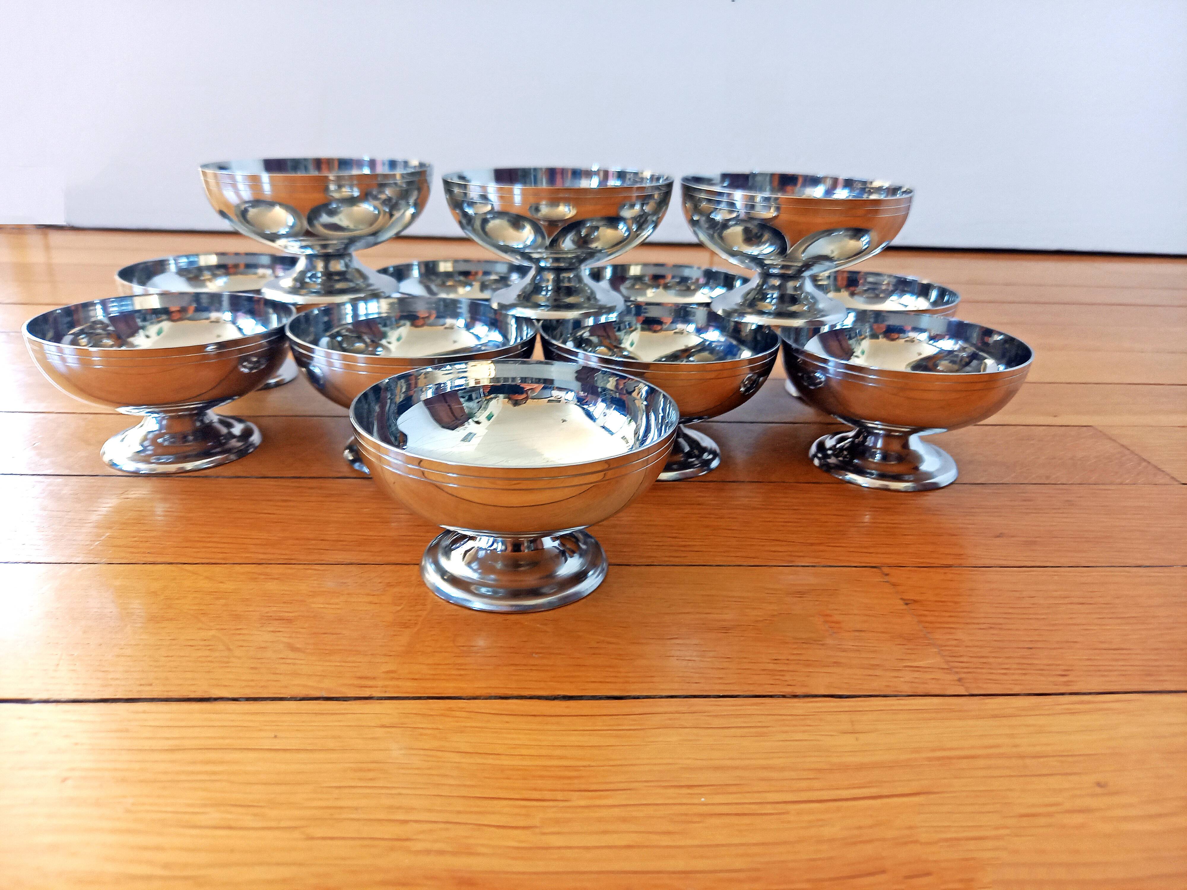 12 Vintage LETANG REMY Ice Cream Cups/Dessert Cups 18/10 Stainless Steel