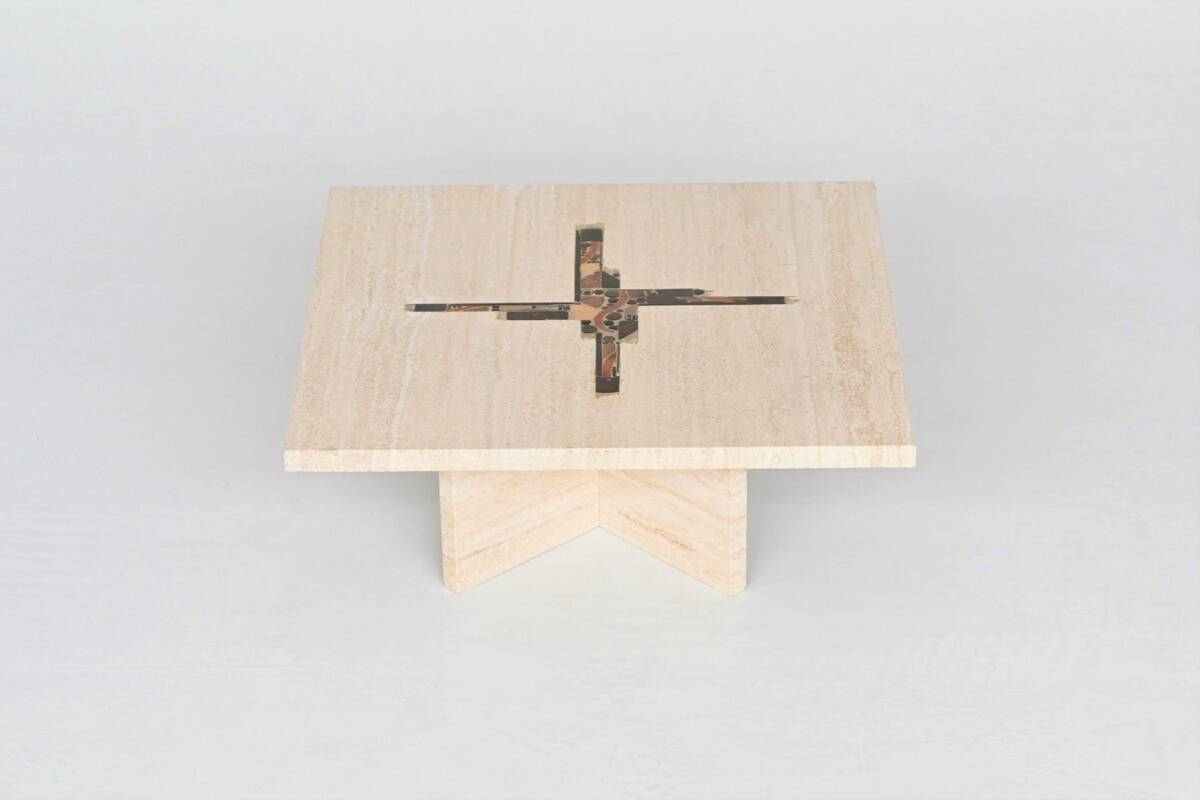 Paul Kingma artwork coffee table in travertine, The Netherlands, 1980
