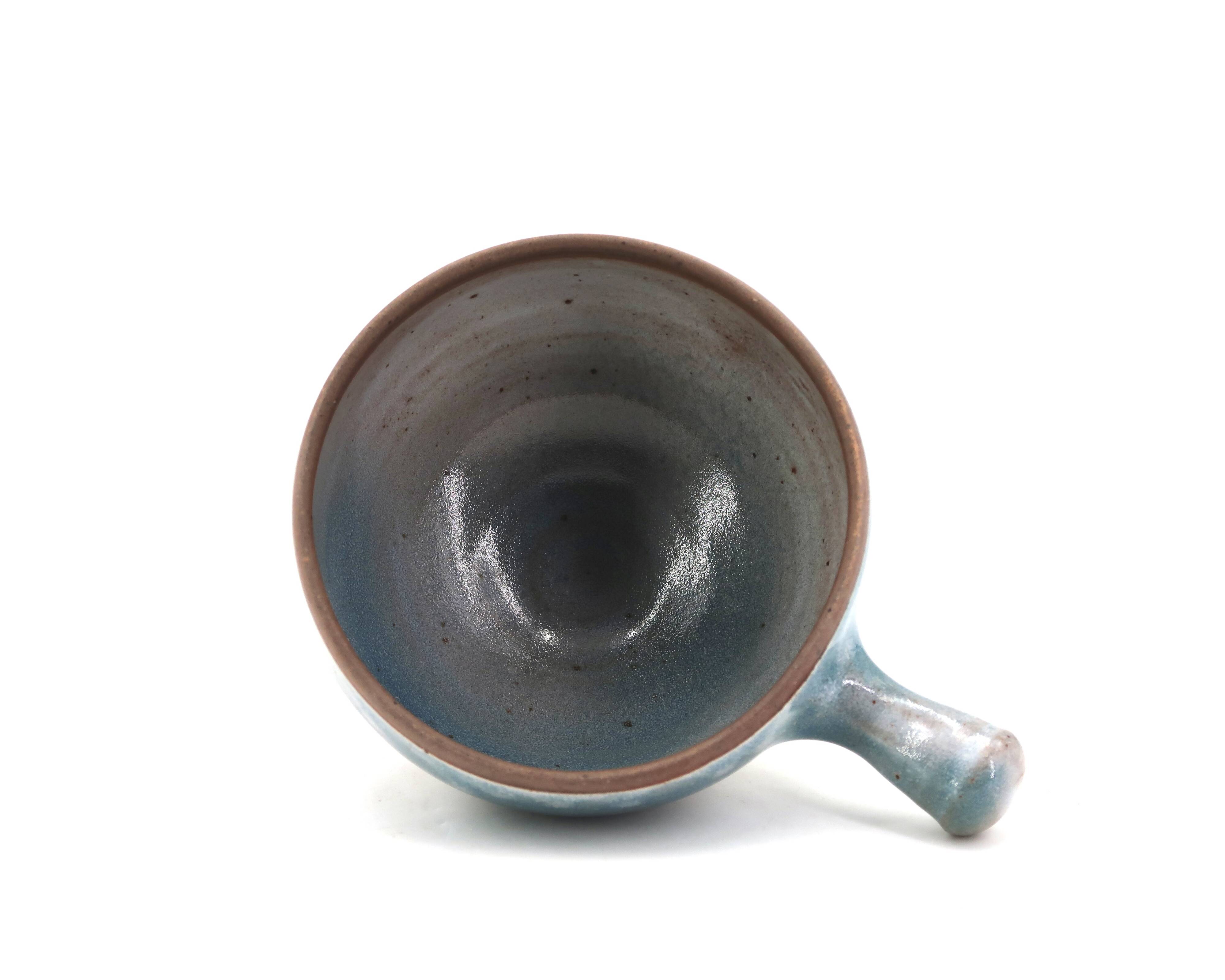 Large sky blue stoneware ceramic mug with handle by Roger Jacques, 1960s