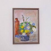 Huile sur toile originale suédoise – « Vase de fleurs » par Carola Bergling