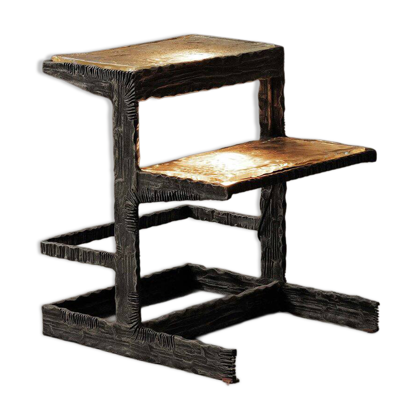 Illuminated side table in wrought iron, France, circa 1970.