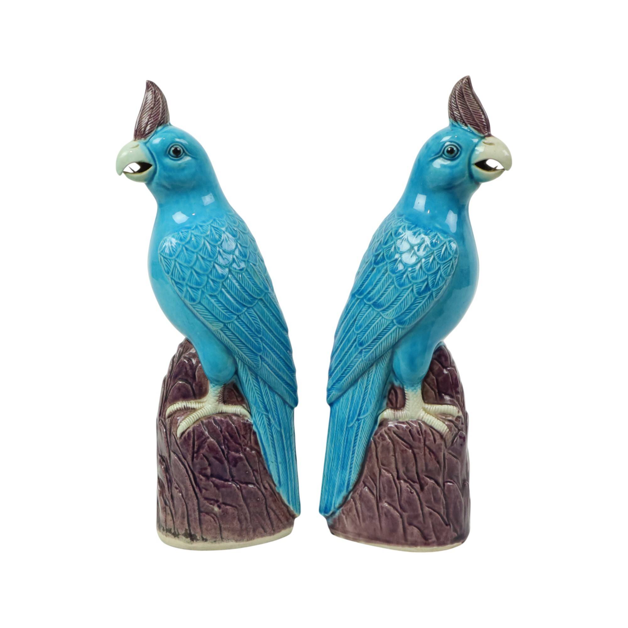 Pair of Turquoise Glazed Parrots Chinese Porcelain 30cm