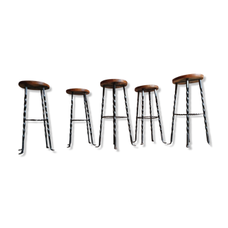 Set of five brutalist bar stools 1970