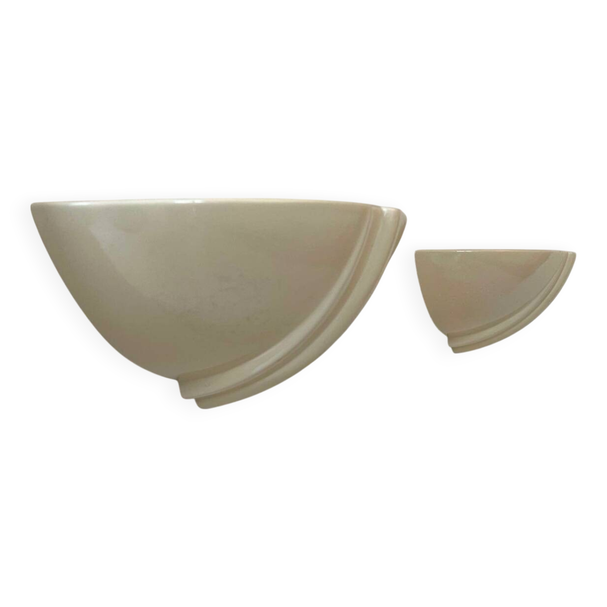 Pair of vintage wall lights, beige porcelain, France 1970