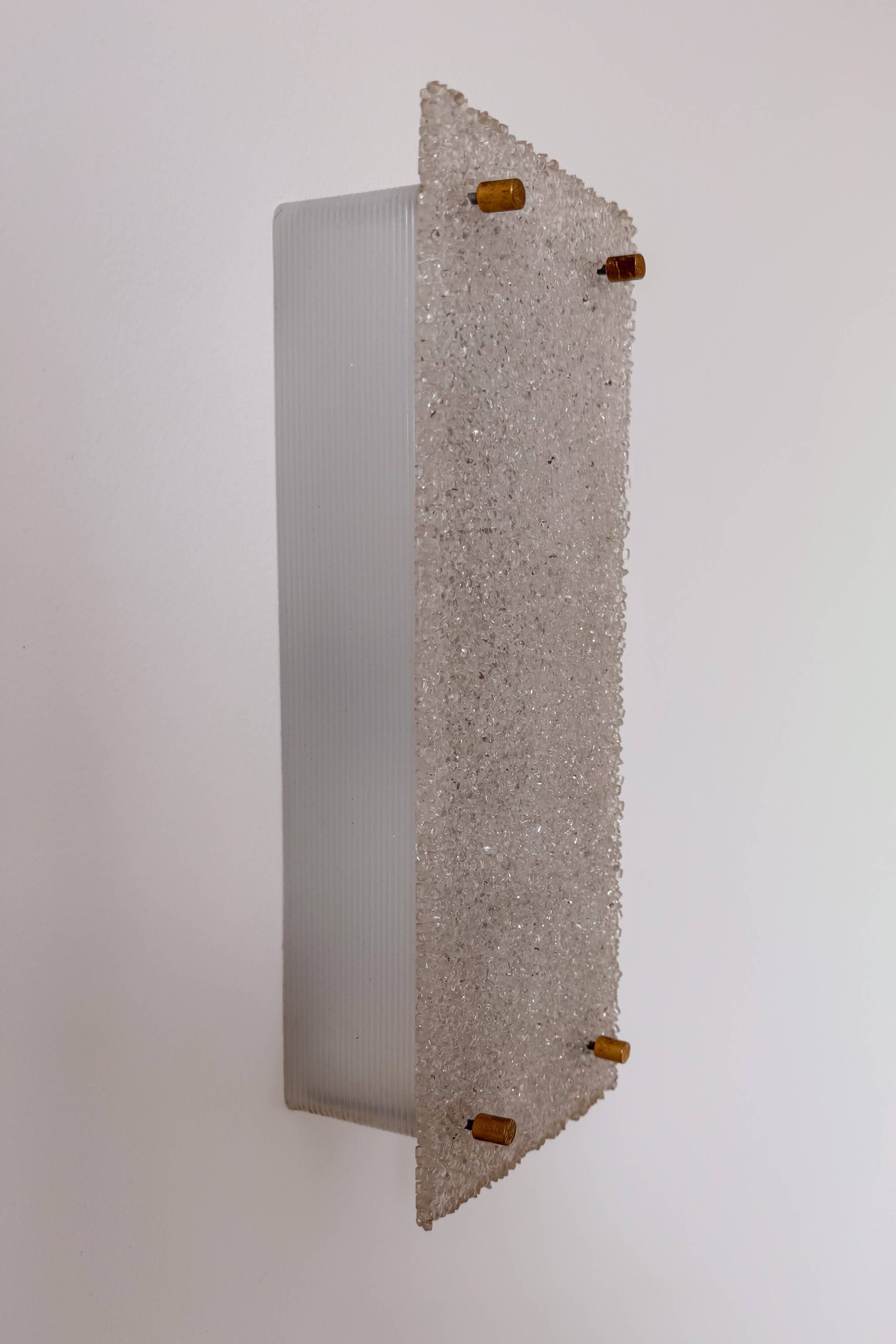 Pair of vintage wall lights, frosted perspex and brass, France 1960.