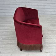 1960s, Danish 2-seater sofa, red furniture velour, ash wood legs.