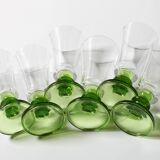 Set of 6 Vintage Green-Footed Glasses / Mid-century Rare Liquor Flutes