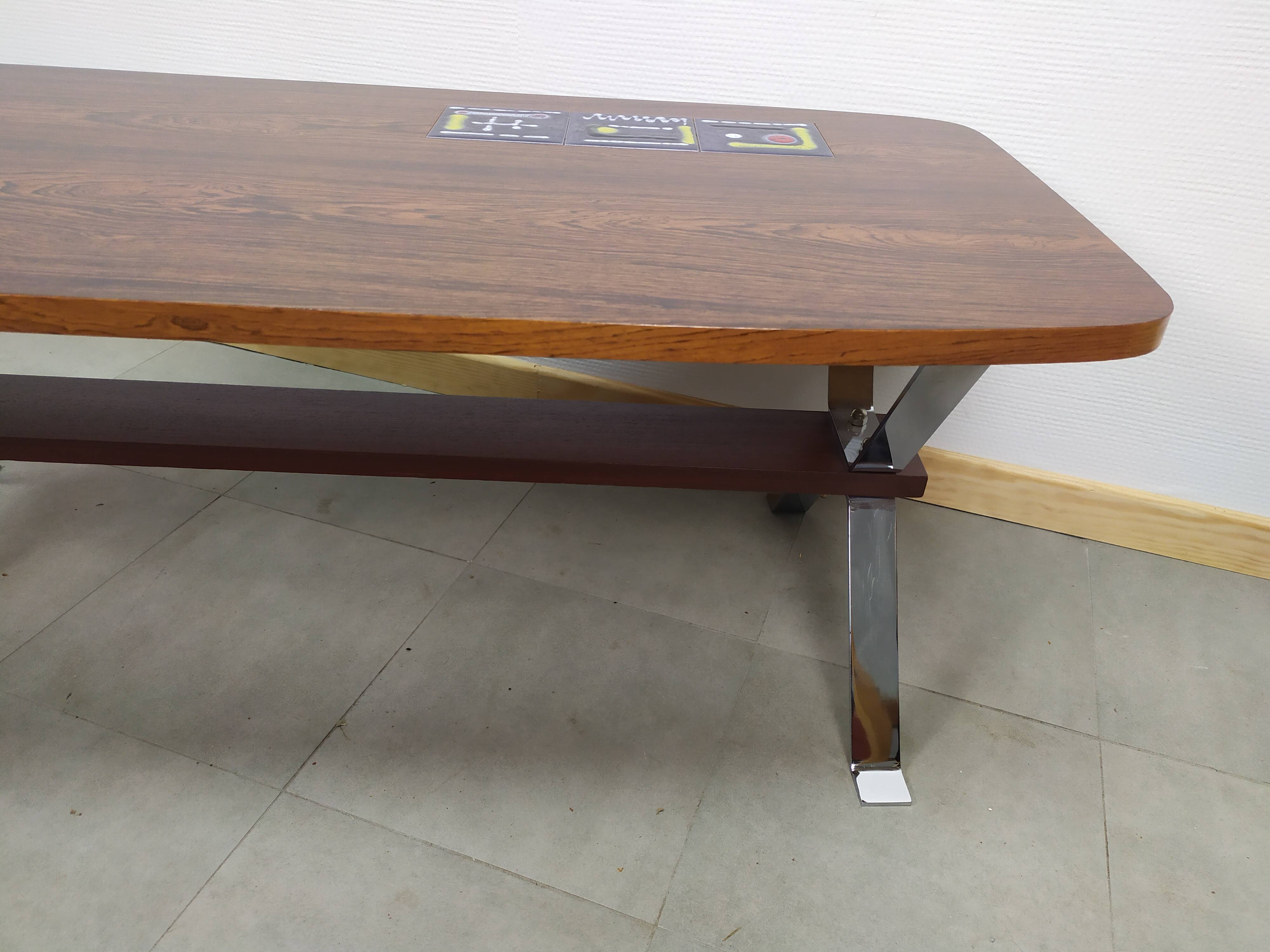 Table basse art déco vintage bois carrelage chrome
