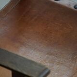 Pair of Spanish brutalist armchairs from the 1960s, wood and leather.