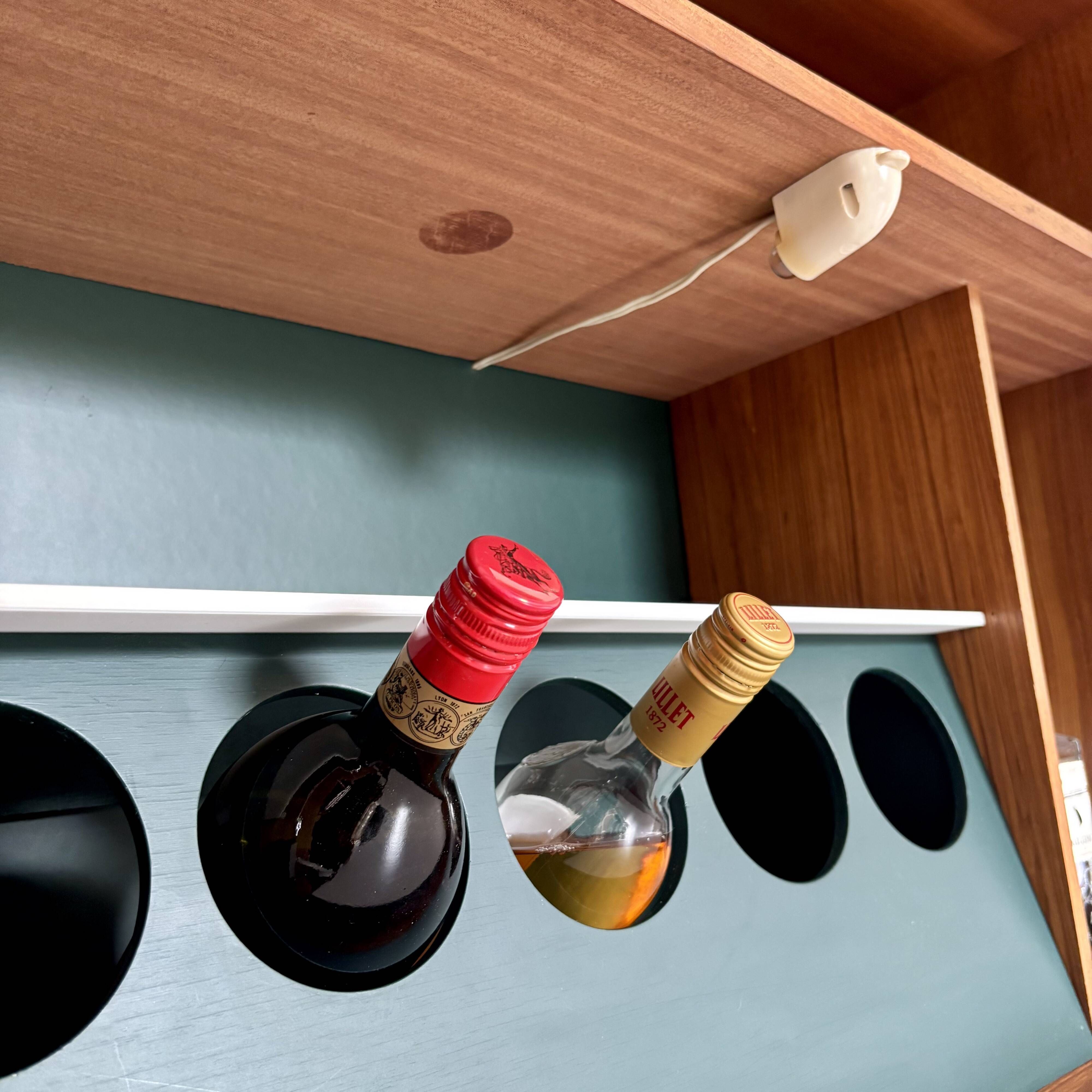 Scandinavian highboard in blonde teak with integrated bar - 60s