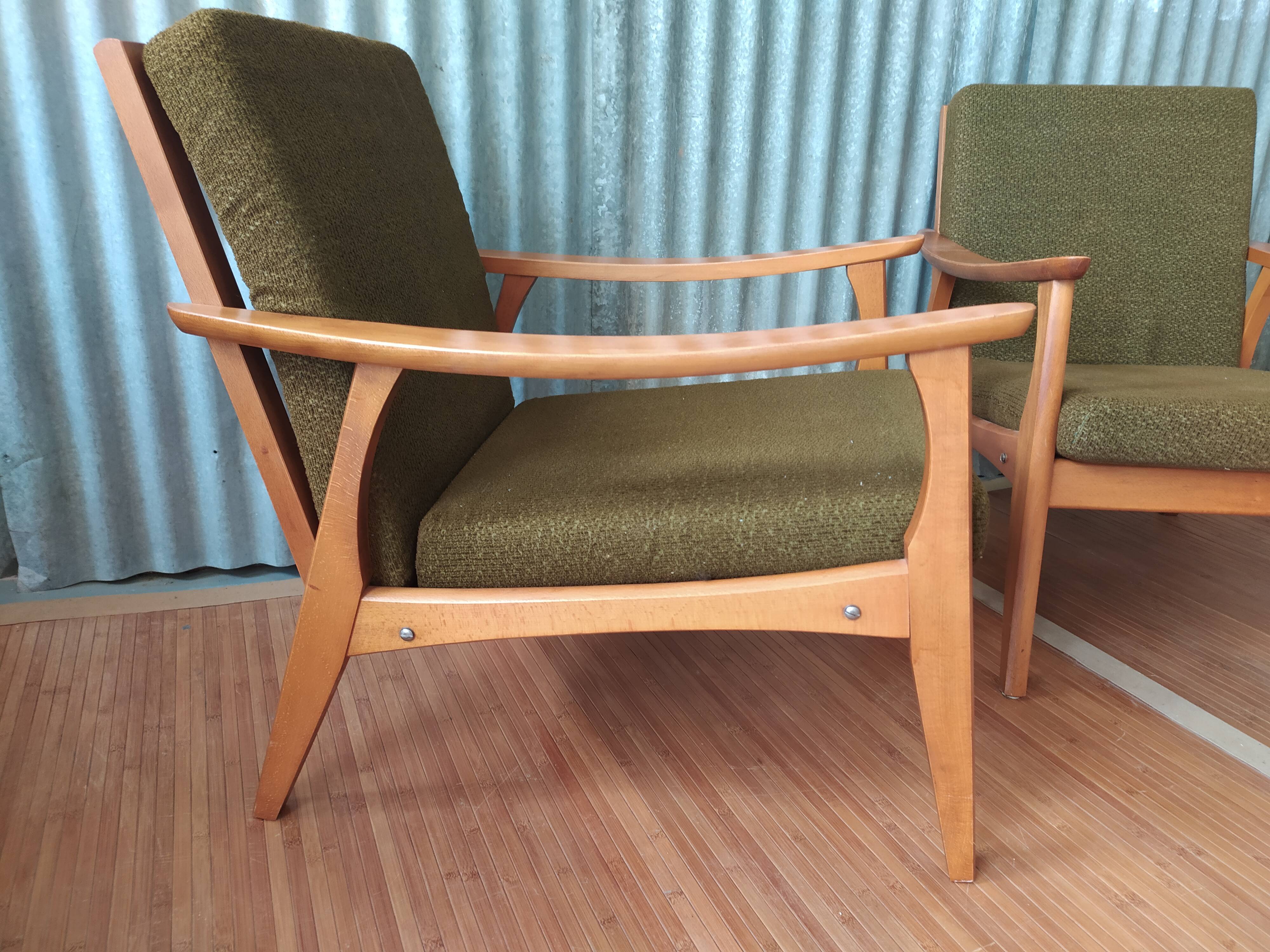Pair of Scandinavian armchairs compass feet