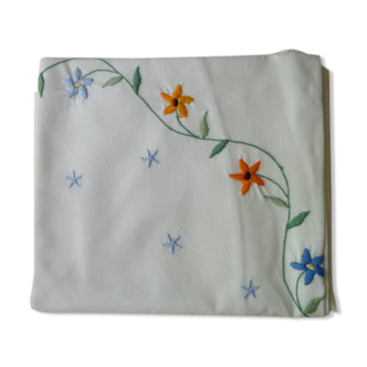 Hand embroidered linen round sheet 1.55 m