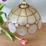 Vintage mother-of-pearl and brass lampshade pendant light