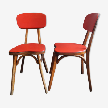 Lot de 2 chaises bois et skaï rouge