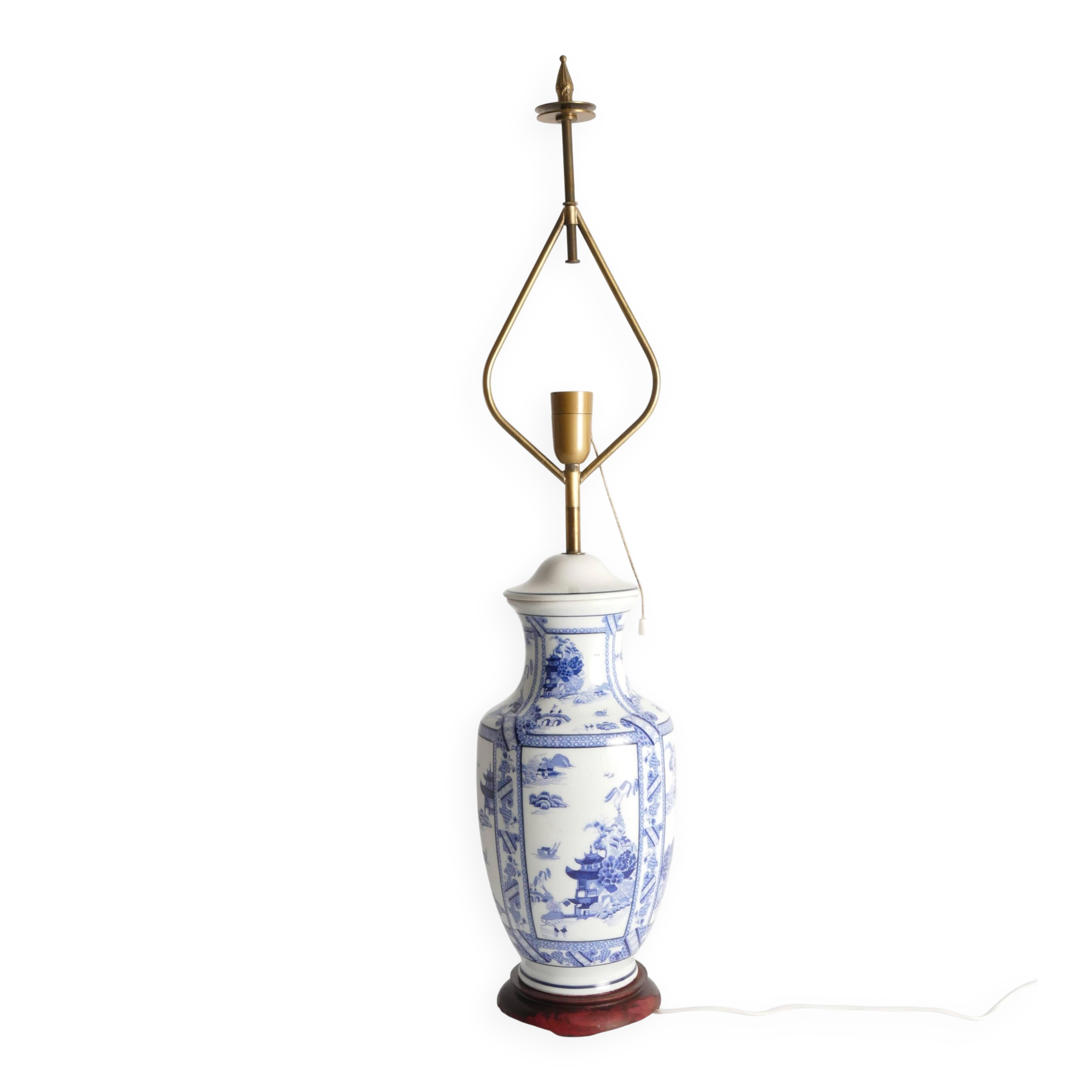 French Blue & White Willow Porcelain Table Lamp, by Louis Drimmer, Limoges