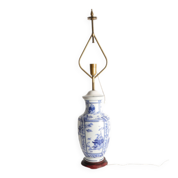 French Blue & White Willow Porcelain Table Lamp, by Louis Drimmer, Limoges