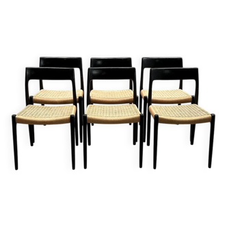 Set of 6 rare 'model 77' chairs, Niels O. Møller, JL Møllers Møbelfabrik, 60s