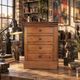 Small workshop cabinet with four drawers, mahogany finish and lined interiors.