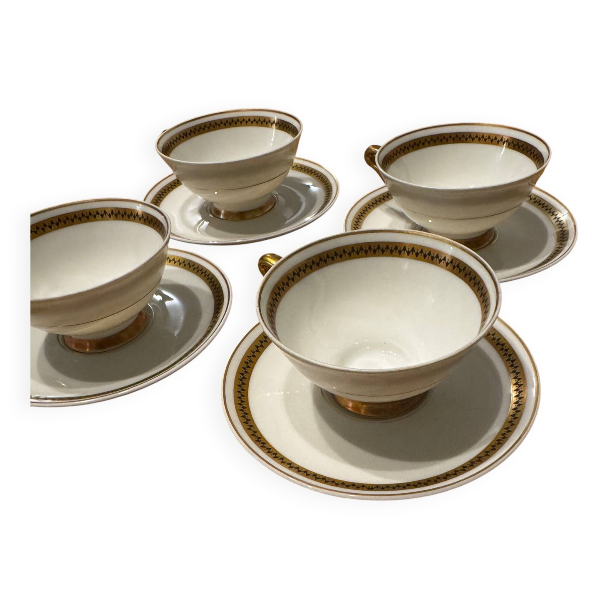 Service for 4 cups + saucers Haviland Limoges Porcelain