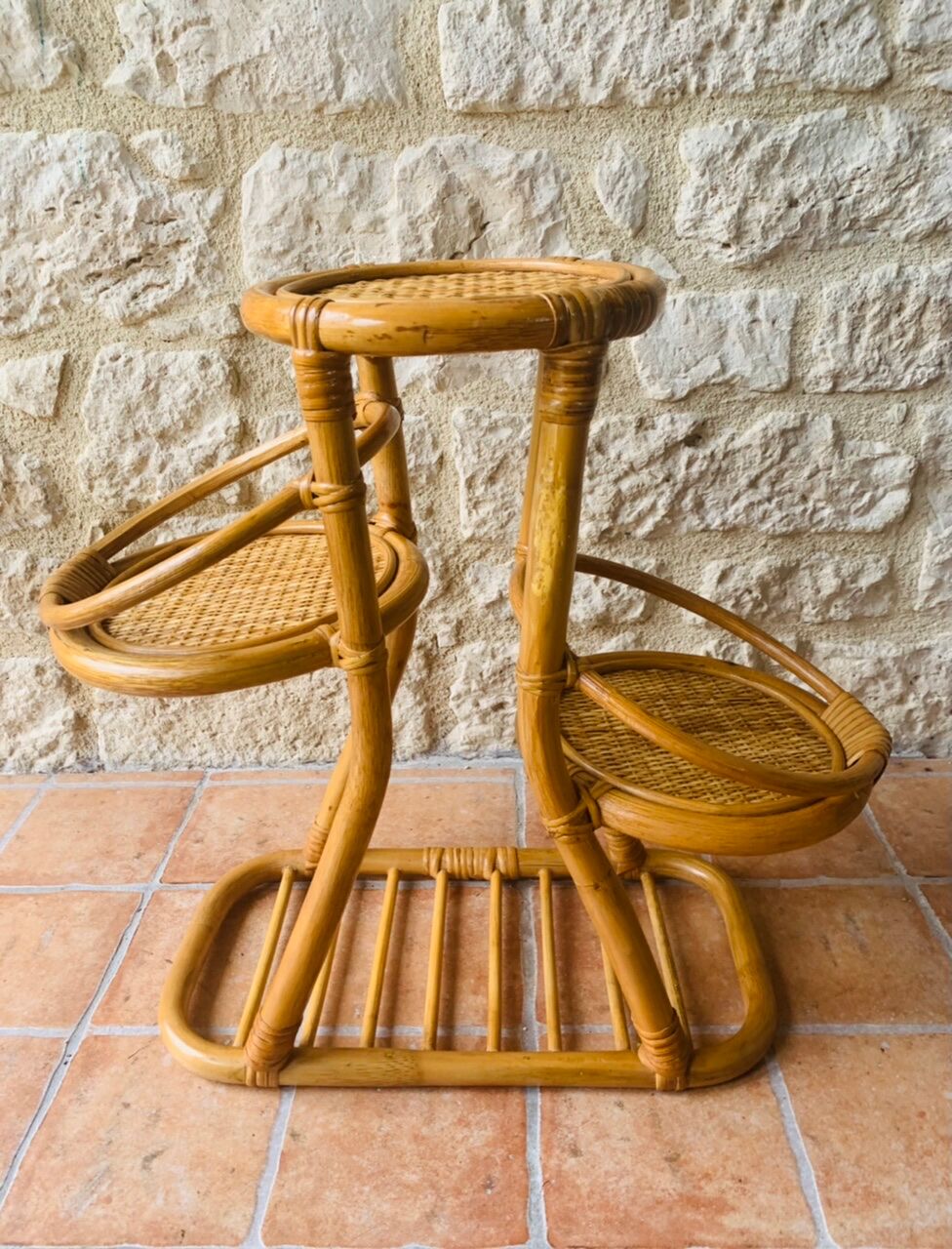 Vintage bamboo and rattan plant holder, circa 70's
