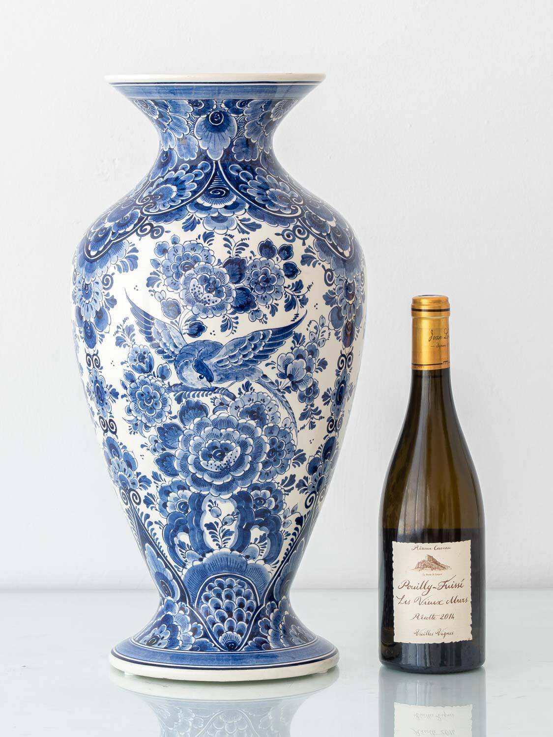 Monumental blue and white baluster vase from Delft, hand-painted, 1950s, Dutch.