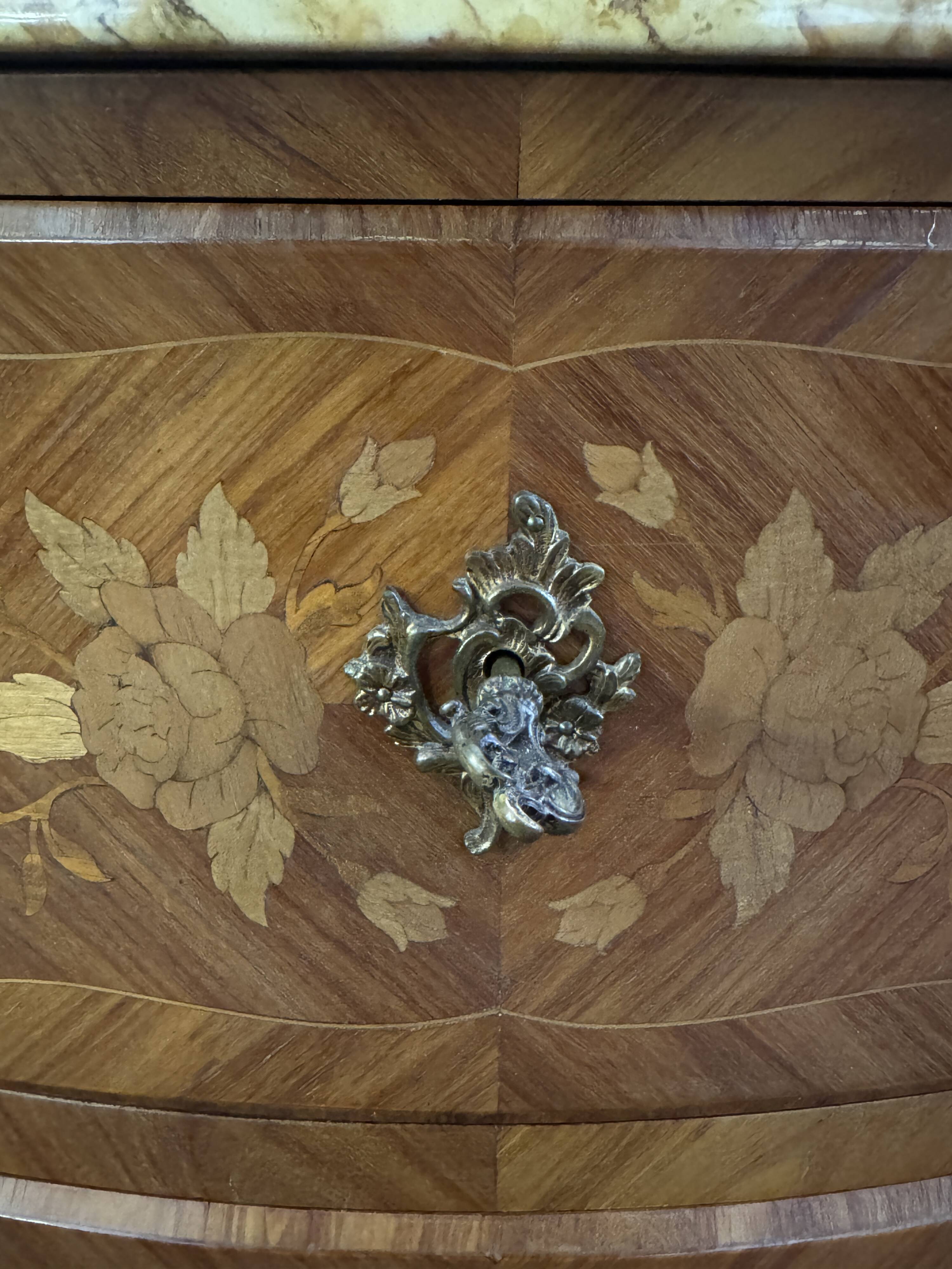 Curved marquetry commode – marble top