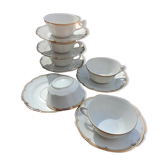 Tasses et sous-tasses en véritable porcelaine de limoges, blanche liseré doré, vintage