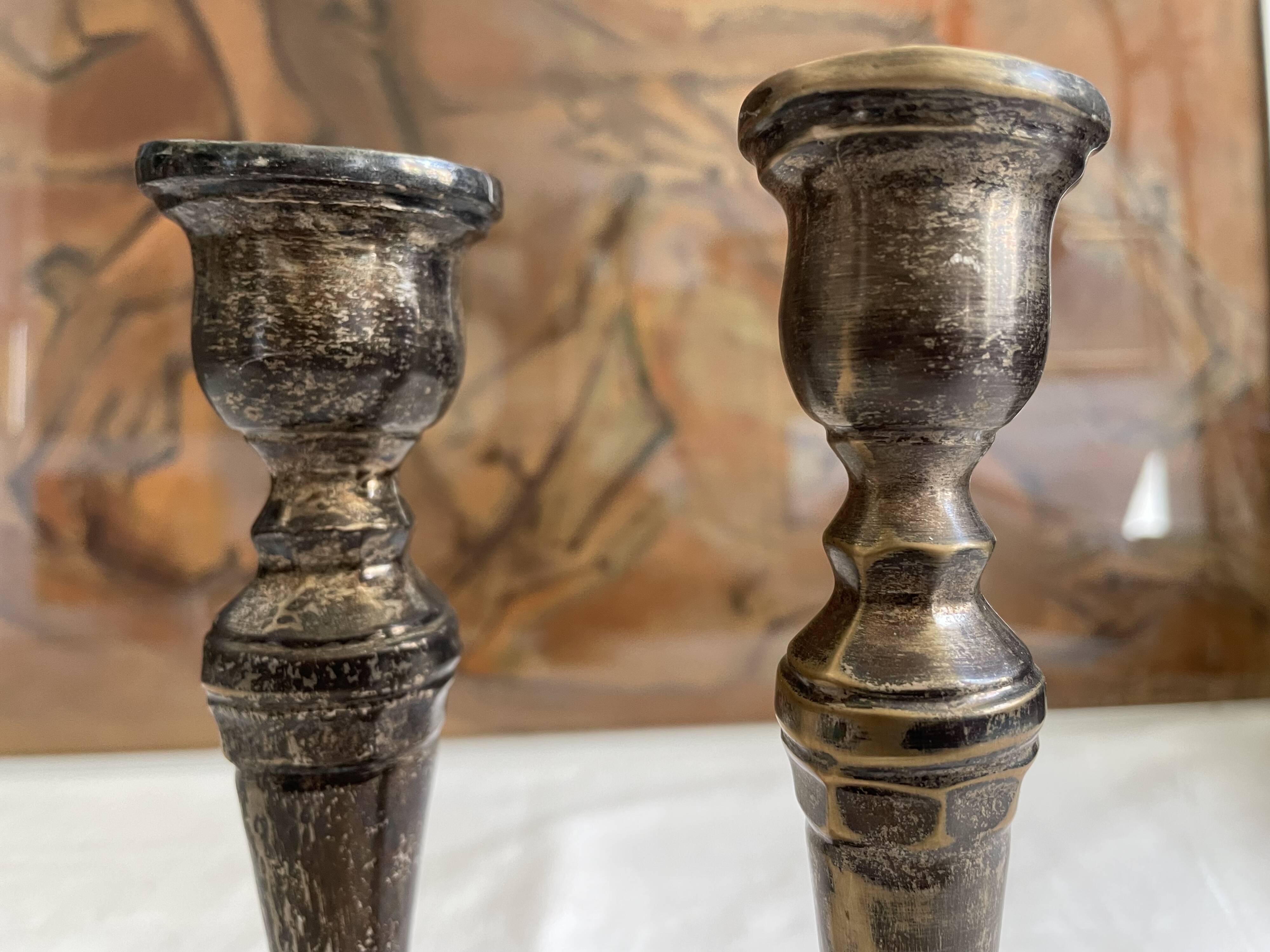 Pair candlesticks silver metal