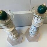 Pair of Large Candlesticks Candle Holders Turned Wood Carved Bleached
