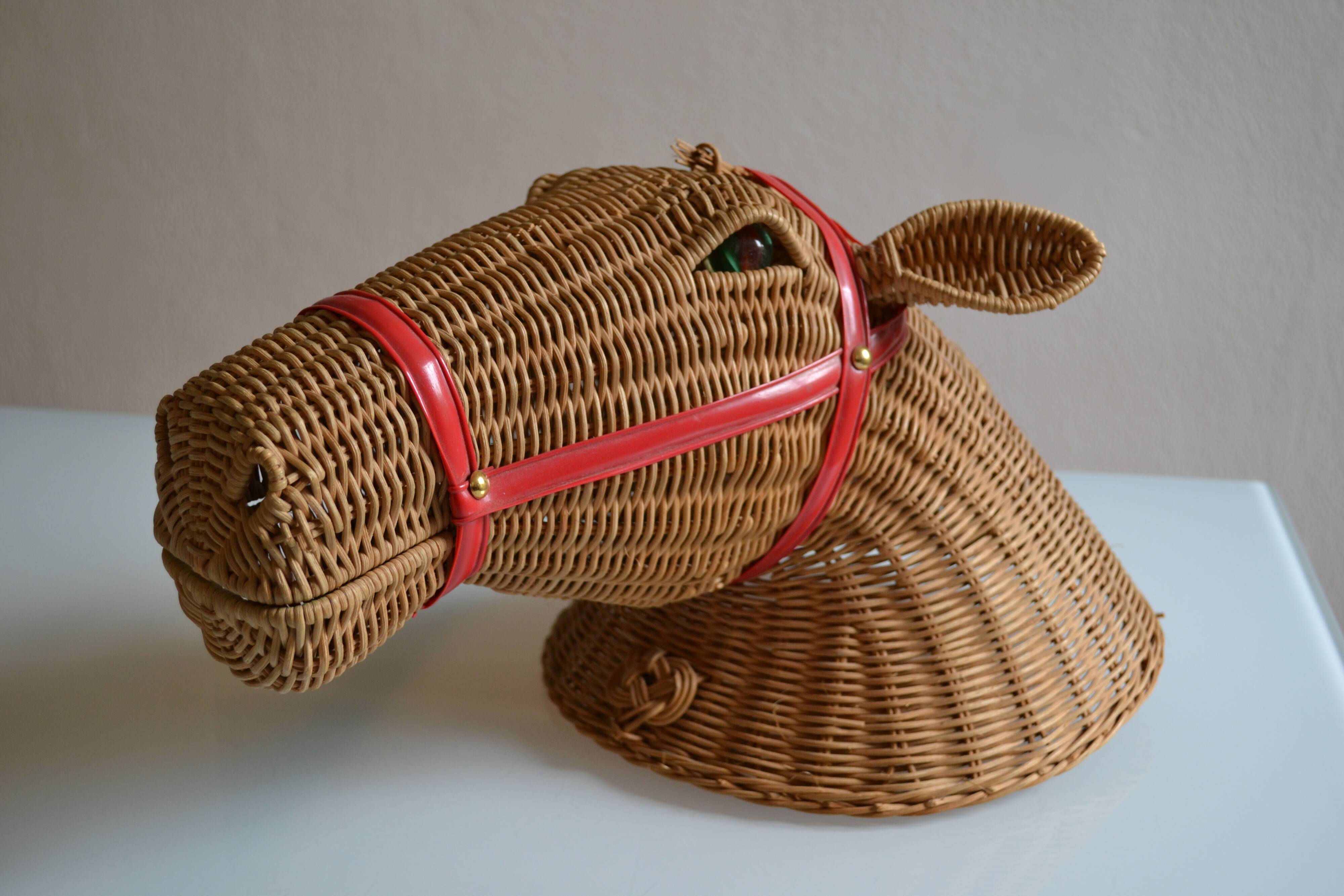 Rattan horse head 1960s 1970s