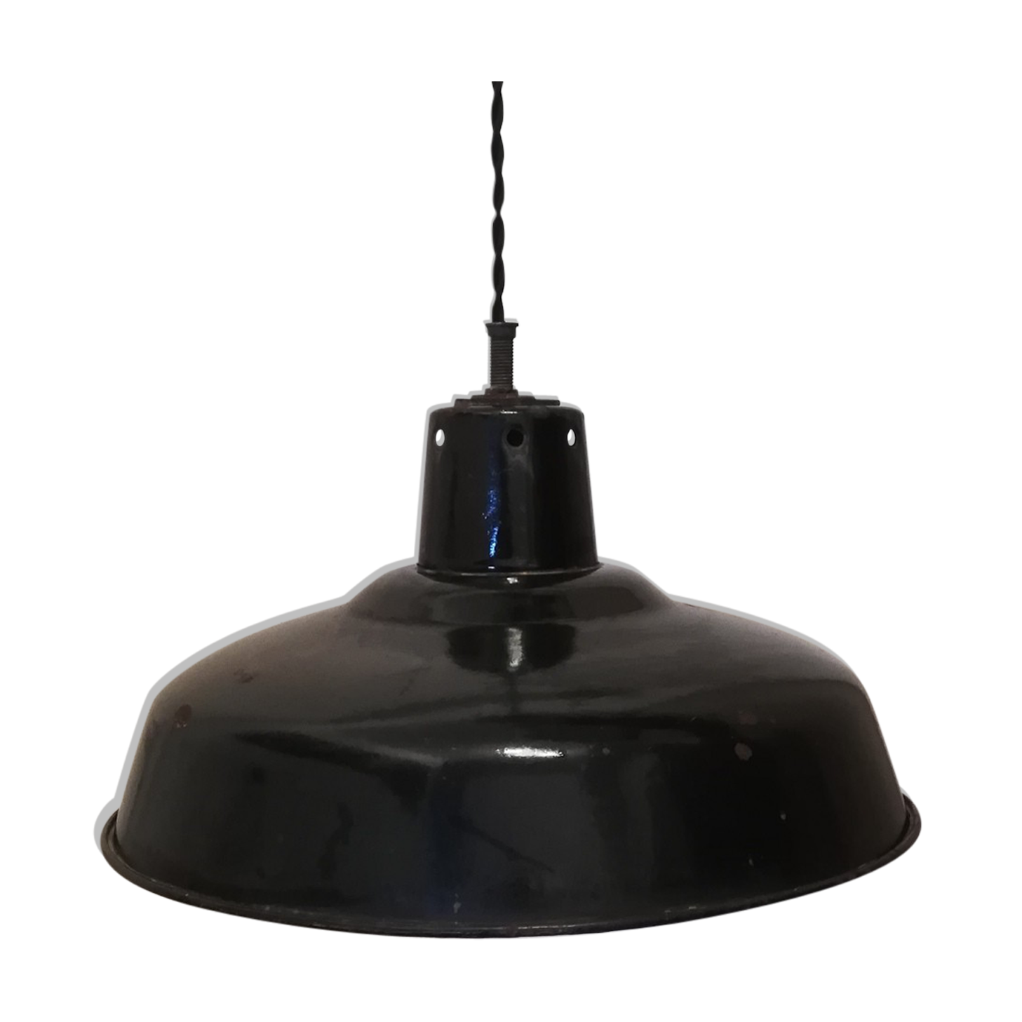 Hanging lamp in black enamelled sheet metal