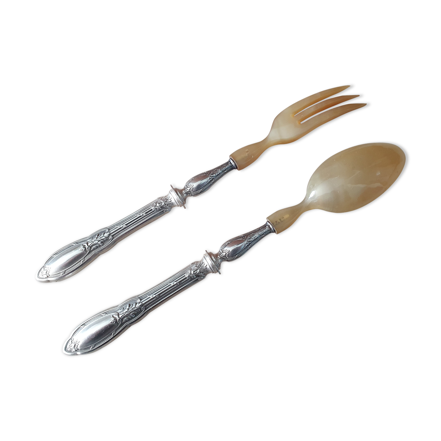 Filled silver metal handle salad covers