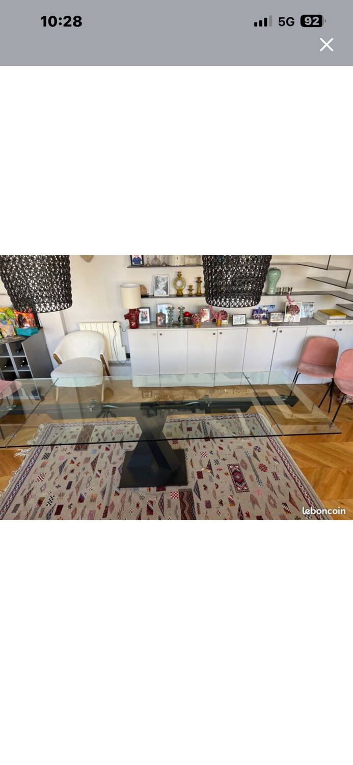 Extensible dining table (180-260) glass Roche Bobois